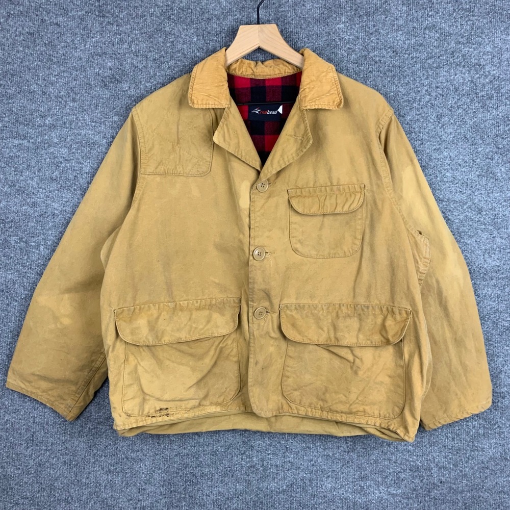 VTG RedHead Mens Brown Canvas Barn‎ Chore Jacket Plaid Lined Hunting Workwear L